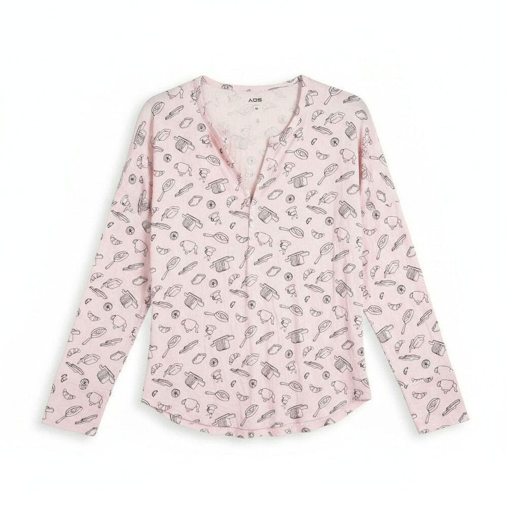 AQS New Womens Modal Blend Henley Long Sleeve Pajama Top Pink M Loungewear Cozy